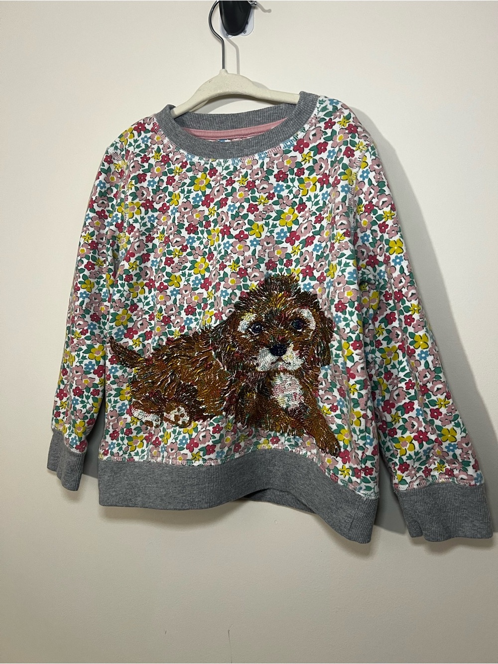 Mini Boden Floral Dog Appliqué Sweatshirt - Pink Multi